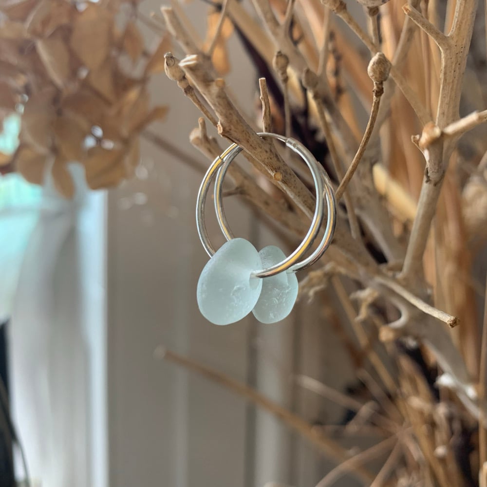 Image of Pale blue-green sea glass earrings