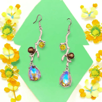 Earrings - silver, iridescent,  brown pearl, faux peridot