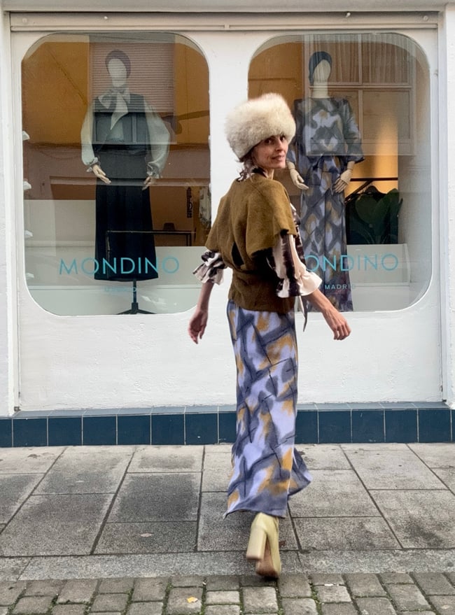 ABSTRACT PRINT BIAS CUT SKIRT