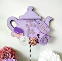 Image 4 of Personalized Dusty Blue Bridal Tea Party 3D Cake Topper Cake Centerpiece. Bride To Be