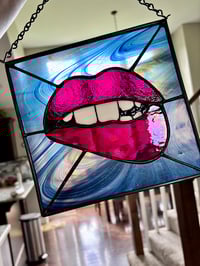 Image 4 of Pop Art Stained-Glass Lips - Hot Pink Lip Art Window Panel