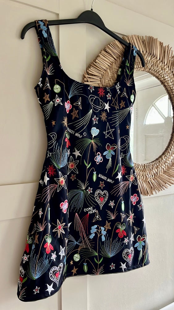 Stars, flowers, constellations, and whimsical hearts tulle velvet handmade Dress