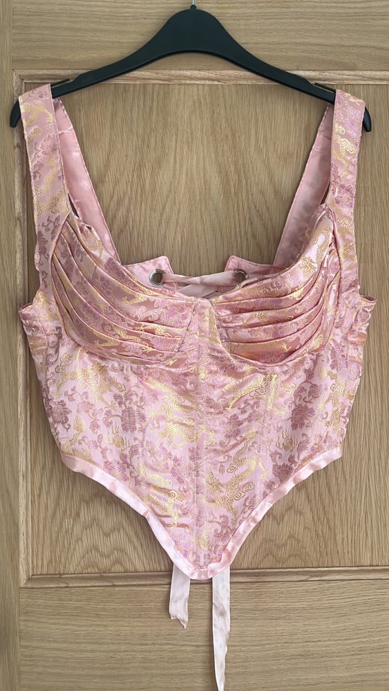 Pink and Gold Jacquard dragon bustier reversible corset top