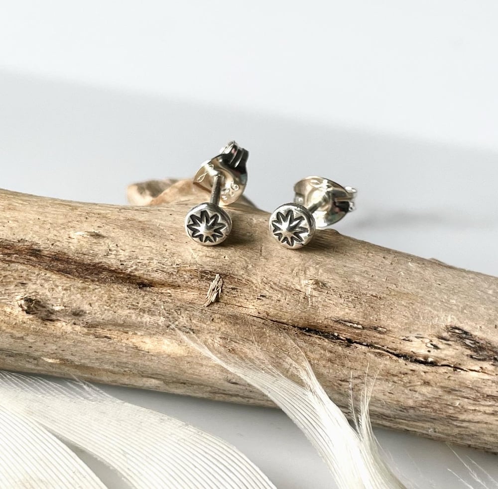 Handmade Tiny Rustic Silver Star Stud Earrings 925