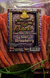 Image 2 of 👑The Armored Kingdom Sour Strawberry Cream Filled Licorice Tubes 🍓🍬 