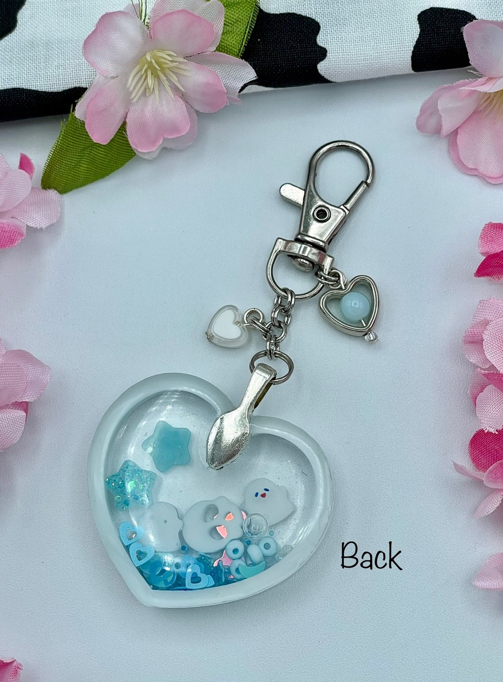 Image of Keychain - White Heart with Blue Goodies