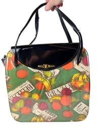 Image 2 of Vtg Bag Large Vinyl Italian Statement Fruit Pattern Shopper Unusual Over-sized