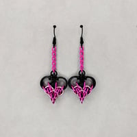 Hot Hot Pink Chainmaille Heart Earrings Copy