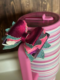 Image 2 of Purple, Pink, and Teal Tumbler Handle Bow 