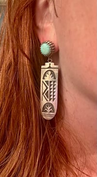 Image 3 of Tim Yazzie overlay and turquoise earrings 