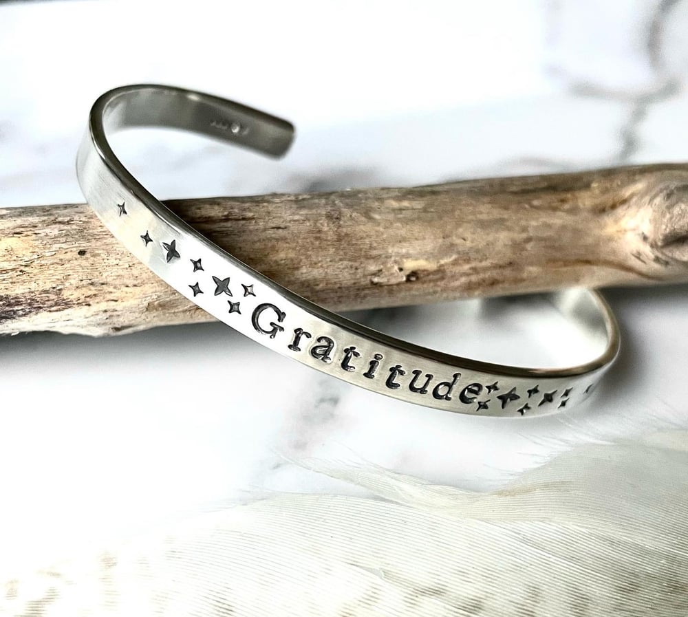 Handmade Sterling Silver Gratitude Cuff Bracelet 925