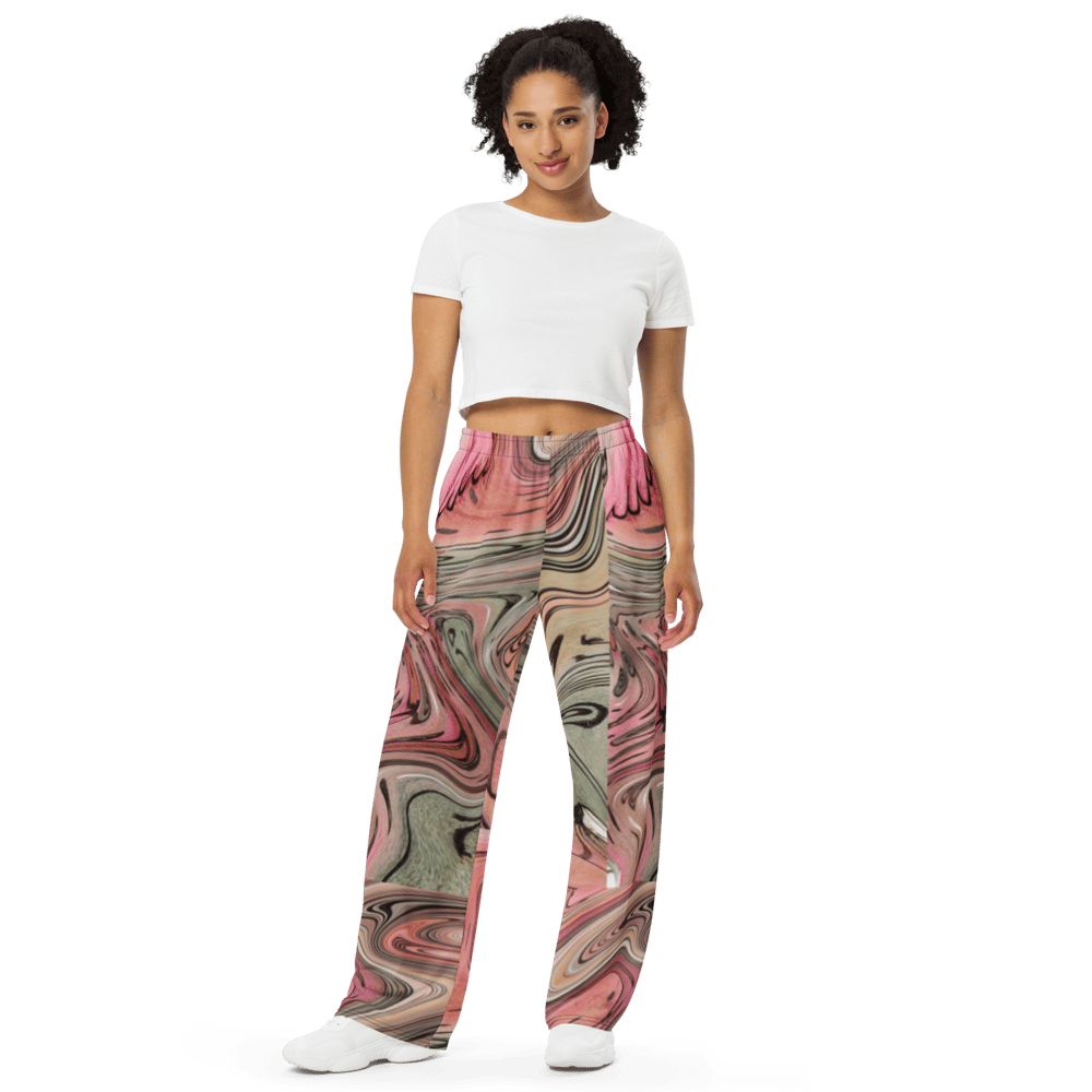 Image of The Happy Man Psychedelic Art Space Unisex wide-leg pants