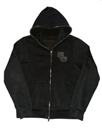 Image 1 of BLACK LEATHER CREST ZIP UP