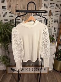 Image 1 of White ribbed puffy sleeve top 