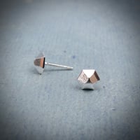 Image 3 of Handmade sterling silver six sided gem faceted stud earrings. Minimal faceted studs 925