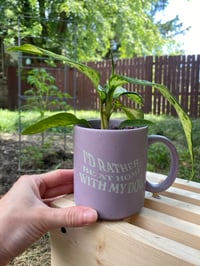 Image 1 of Dieffenbachia in Lilac "I'd rather be at home with my dog" Mug