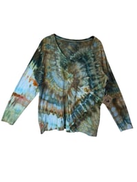 Image 3 of ♻️ UPCYCLED 2XL Ladies 100% Cotton V-Neck Tee in Earthy Spiral Ice Dye