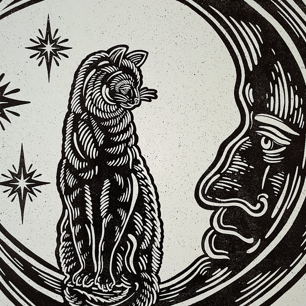 Image of Cat & Moon print 