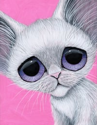 Image 1 of White Cat Valentine Original Acrylic Painting