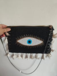 Image 4 of Black all seeing evil eye protection Bag and multi coloured eye head band 