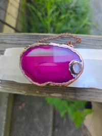 Image 1 of Electroformed pink geode slice and moonstone necklace 01