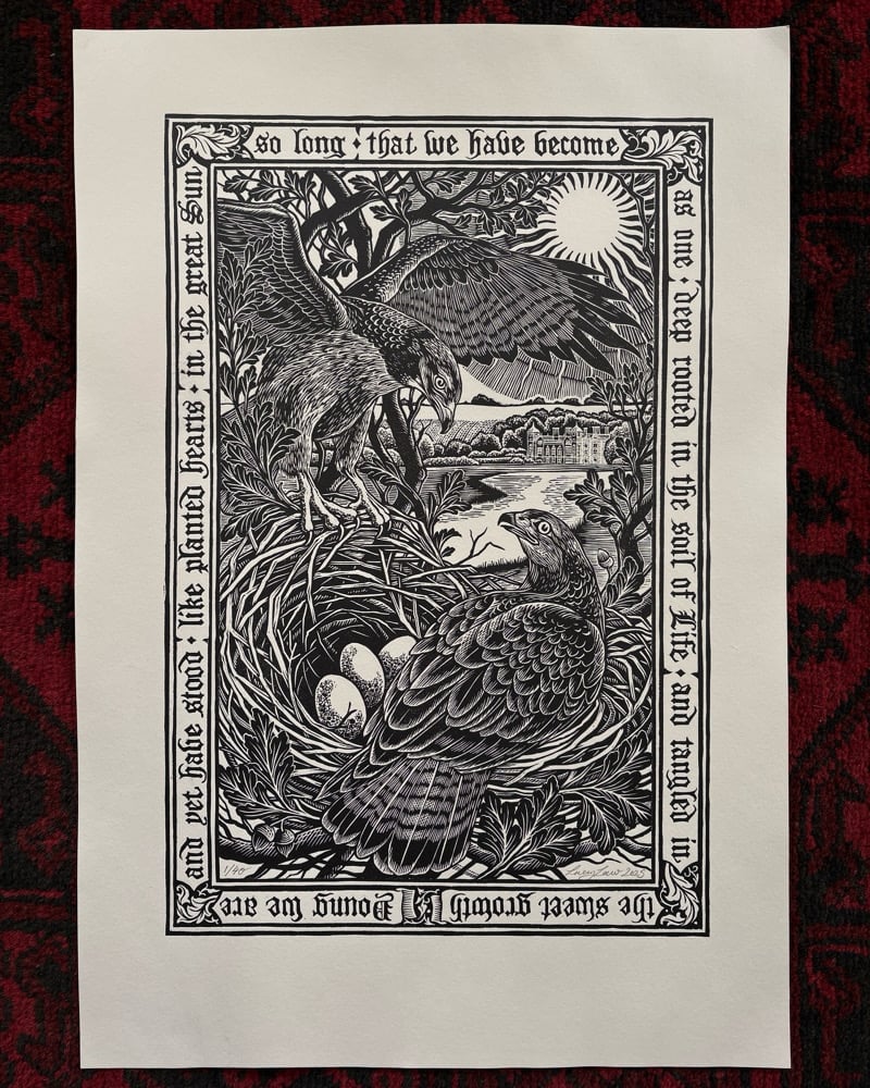 Image of ‘Blickling Buzzards’ Original Woodblock Print - Black on Ivory