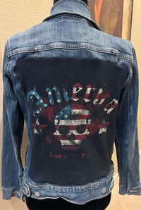 Image 1 of Vintage Blue Denim Jean Jacket America Skull