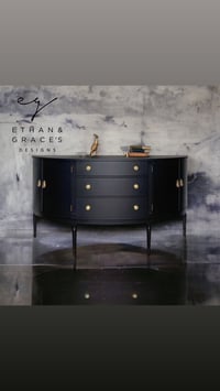 Image 1 of Bow fronted black & gold mahogany sideboard 