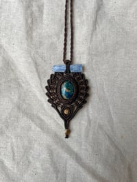 Image 2 of Macrame necklace with blue ghost eye jasper and kyanite 