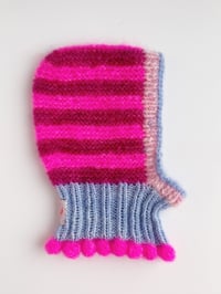 Image 1 of Sofie and Iris Striped Burgundy, Hot Pink, Blue and Pale Pink Mohair Bubble Balaclava