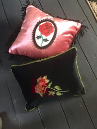 Image 9 of Red Rose Patch Pink Velvet Cushion Cover