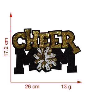 Image of Cheer Mom Sequin Pom Pom Iron On Patch