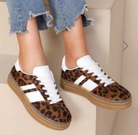 Image 2 of LEOPARD LACE UP CHUNKY SIDE DETAIL FLAT SNEAKERS TRAINERS