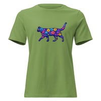 Image 2 of Women's Relaxed T-Shirt, Blue Floral Cat T-Shirt | Colorful Artistic Cat Graphic Tee