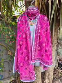 Image 1 of Thassos scarf - Hot Pink with turquoise trim
