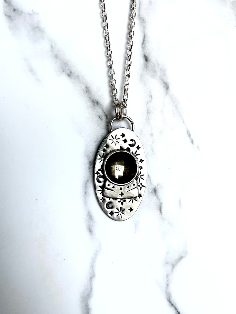 Handmade Sterling Silver Fortune Teller Crystal Ball Celestial Pendant 925