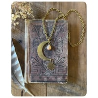Image 1 of Solid Brass Moon Pendant Necklace - Large Sun and Fiery Mexican Opal