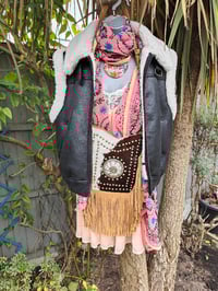 Image 6 of Yellowstone cowboy print suede fringe  Brown cream tan