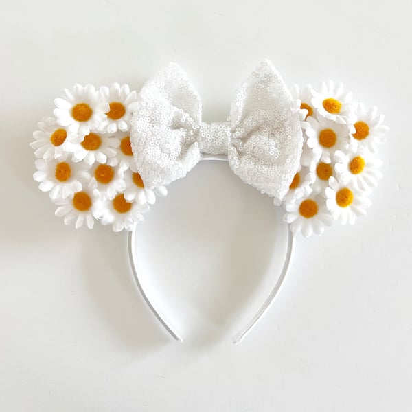 Image of Daisy Mouse Ears with White Sequin Bow