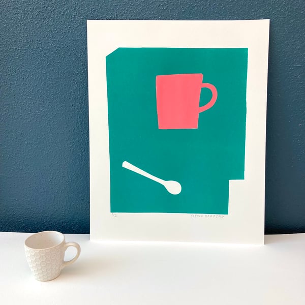 Image of Pink Cup and Spoon monoprint 