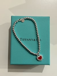 Image 1 of Red l.o.v.e beaded heart bracelet