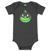 Image 8 of Baby Short Sleeve Onesie - Jack O Lantern Vintage Green-Black