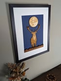 Stag Under The Moon - Framed Woodcut 