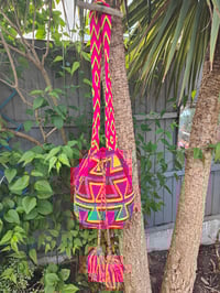 Image 2 of Wayuu Mochila Colombian Bucket bag Neon