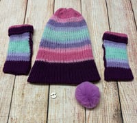Image 4 of 4 in 1 Hat & Handwarmer Set, Size S (Teen - Small Adult) Multicolour Purples,Pinks, Greens