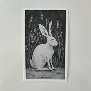 Rabbit And Wheat Ink And Watercolor Print