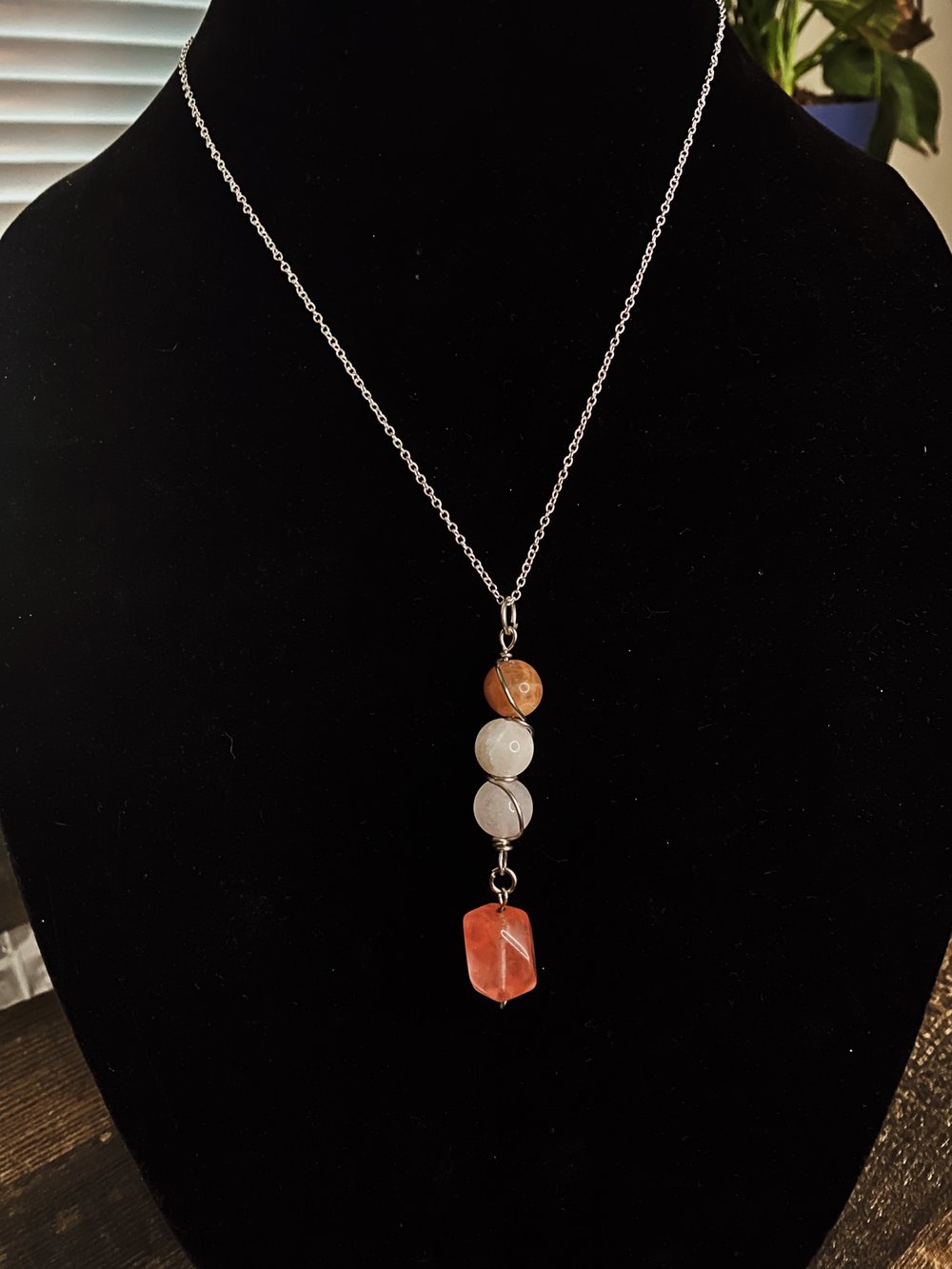 Image of Lesbian Pride Necklace w/ Sunstone, Moonstone, Rose Quartz