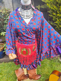 Image 5 of Amara Wrap dress - Blues reds 10-16 uk