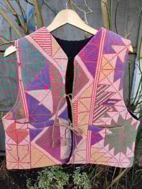 Image 10 of Woodstock Reversible Gilet - Vintage kantha fabric and black teddy fur / Pastels