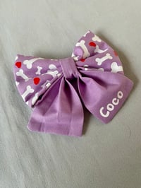 Image 4 of Valentine Dog Sailor Bow - Handmade Lilac or Mint Green with Bones and Hearts Design
